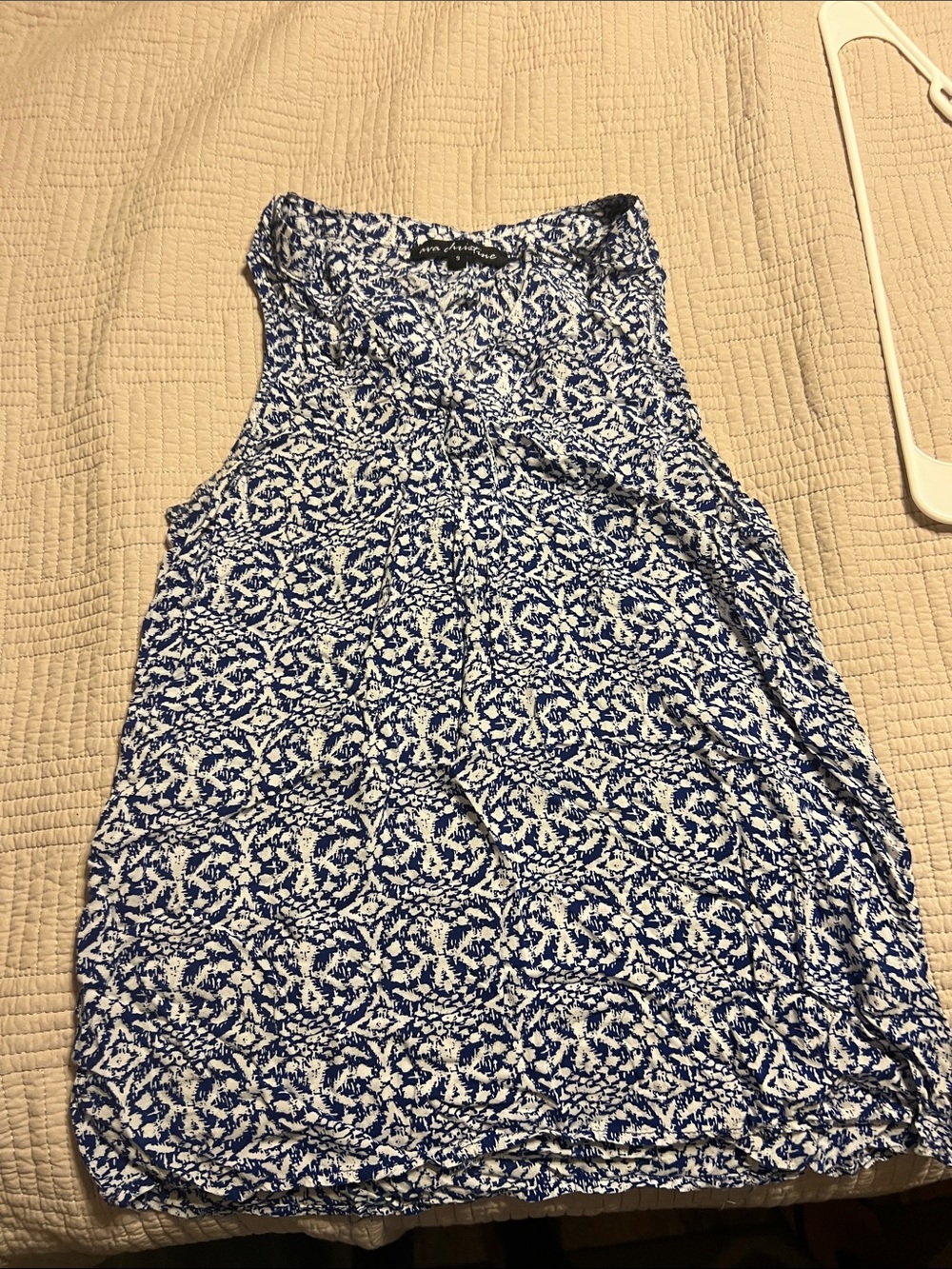 Blue & White Printed Sleeveless Tank Top